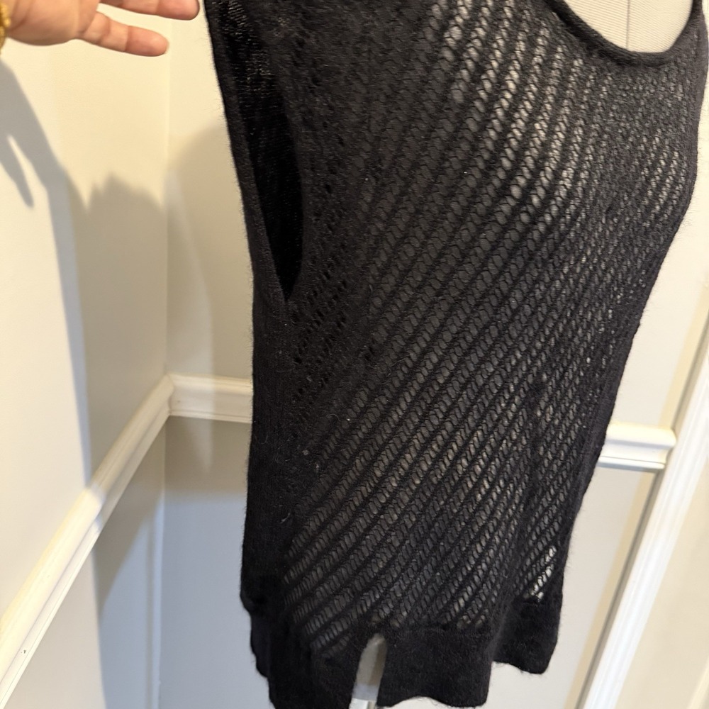 EILEEN FISHER Bateau-neck Top Cap-sleeve crochet soft Sweater In Black Sz Small - Picture 4 of 4